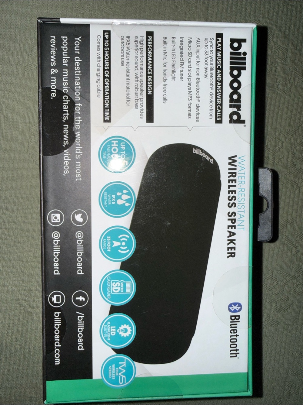 billboard Black Bluetooth Water-Resistant Wireless Speaker - Picture 2 of 4
